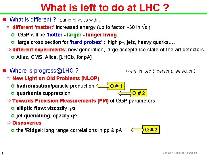 What is left to do at LHC ? l What is different ? Same