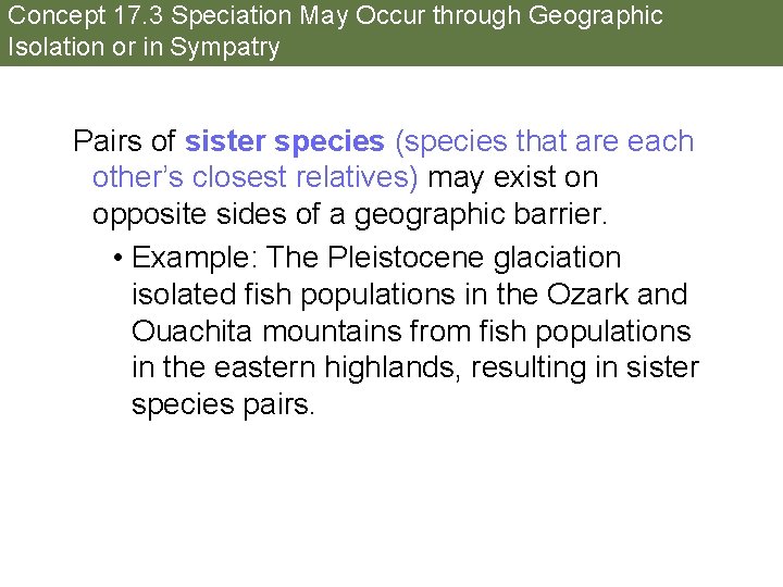 Concept 17. 3 Speciation May Occur through Geographic Isolation or in Sympatry Pairs of