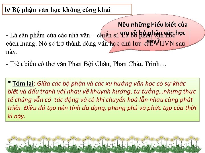 b/ Bộ phận văn học không công khai Nêu những hiểu biết của về