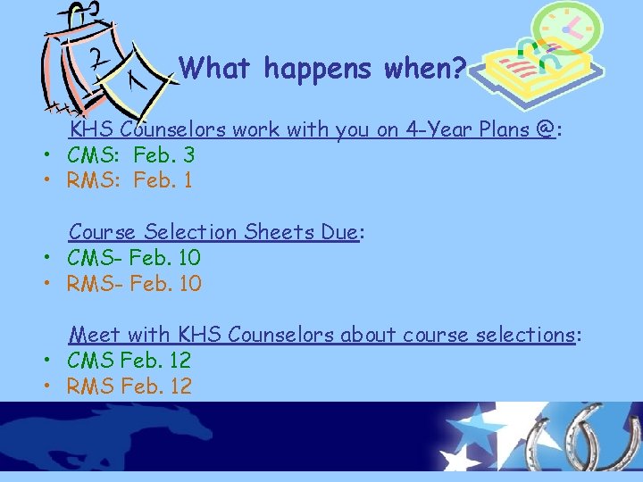 What happens when? KHS Counselors work with you on 4 -Year Plans @: •