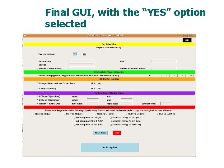 Final GUI, with the “YES” option selected 