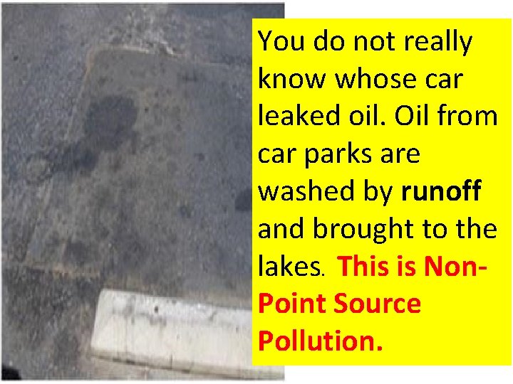 You do not really know whose car leaked oil. Oil from car parks are