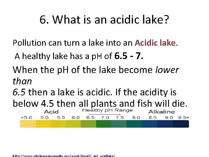 6. What is an acidic lake? Pollution can turn a lake into an Acidic