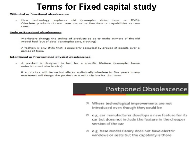 Terms for Fixed capital study 