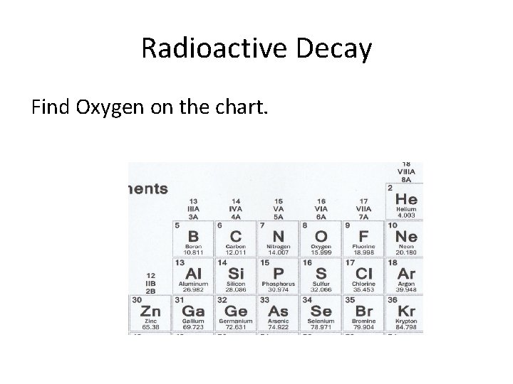 Radioactive Decay Find Oxygen on the chart. 