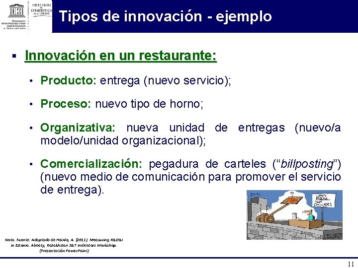 Tipos de innovación - ejemplo § Innovación en un restaurante: • Producto: entrega (nuevo