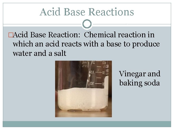 Acid Base Reactions �Acid Base Reaction: Chemical reaction in which an acid reacts with Acid Base Reactions �Acid Base Reaction: Chemical reaction in which an acid reacts with