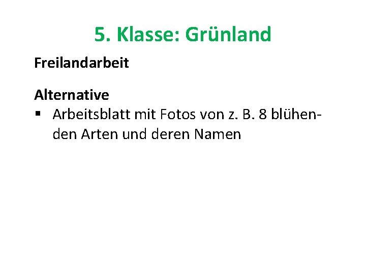 5. Klasse: Grünland Freilandarbeit Alternative § Arbeitsblatt mit Fotos von z. B. 8 blühenden