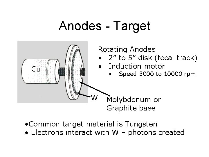 Anodes - Target Rotating Anodes • 2” to 5” disk (focal track) • Induction