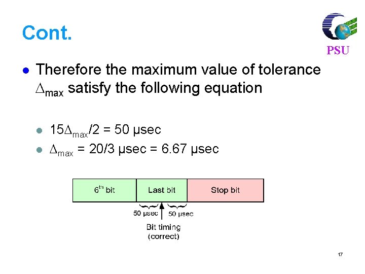 Cont. l PSU Therefore the maximum value of tolerance max satisfy the following equation