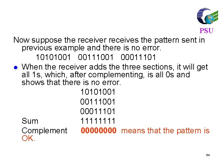 PSU Now suppose the receiver receives the pattern sent in previous example and there