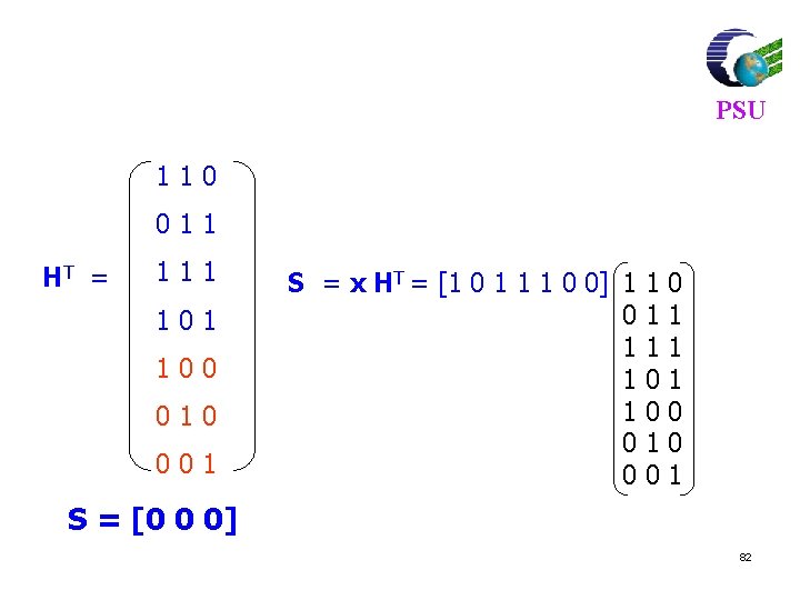 PSU 110 011 HT = 111 100 010 001 S = x HT =