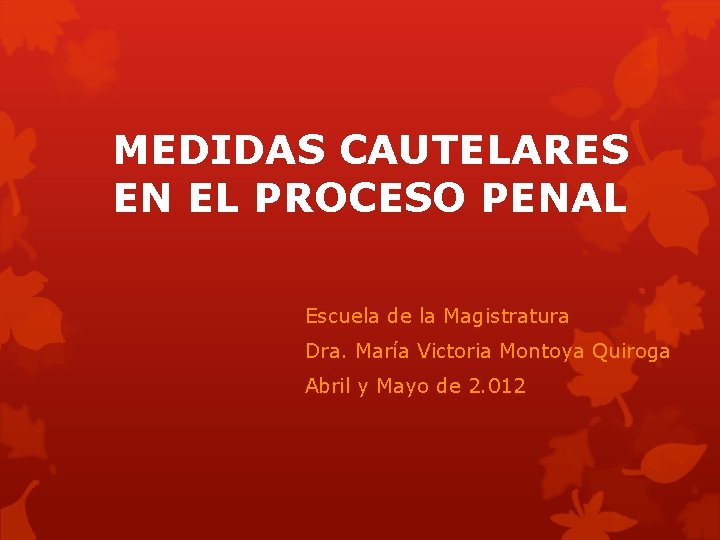 MEDIDAS CAUTELARES EN EL PROCESO PENAL Escuela de la Magistratura Dra. María Victoria Montoya