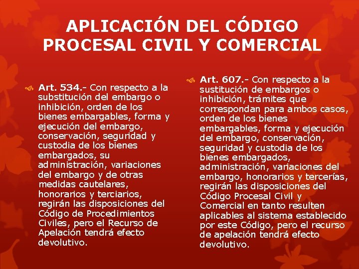 APLICACIÓN DEL CÓDIGO PROCESAL CIVIL Y COMERCIAL Art. 534. - Con respecto a la