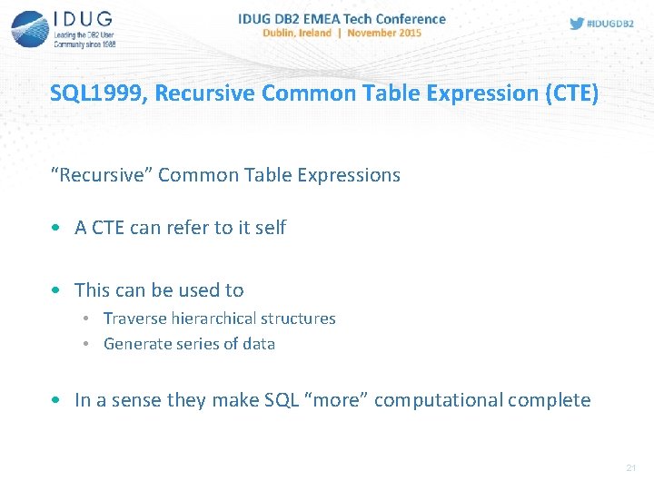 SQL 1999, Recursive Common Table Expression (CTE) “Recursive” Common Table Expressions • A CTE