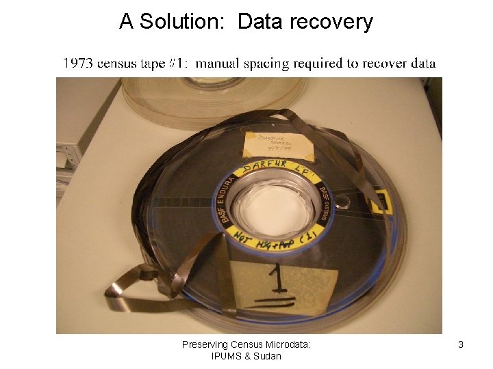 A Solution: Data recovery Preserving Census Microdata: IPUMS & Sudan 3 