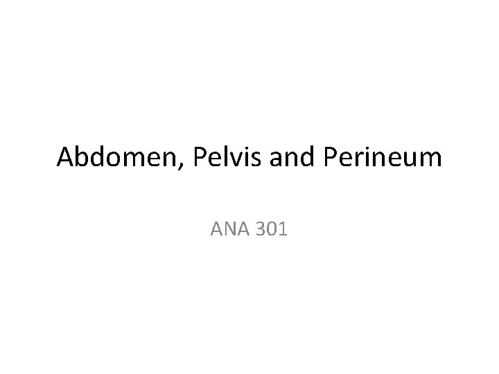 Abdomen, Pelvis and Perineum ANA 301 