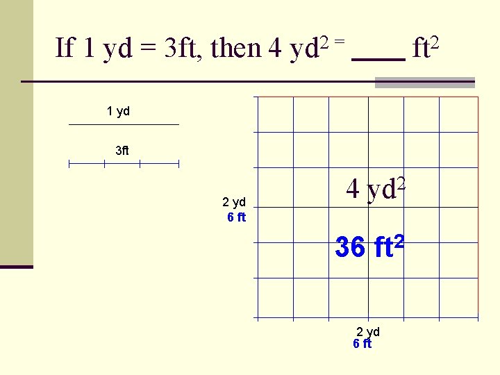 If 1 yd = 3 ft, then 4 yd 2 = ft 2 1