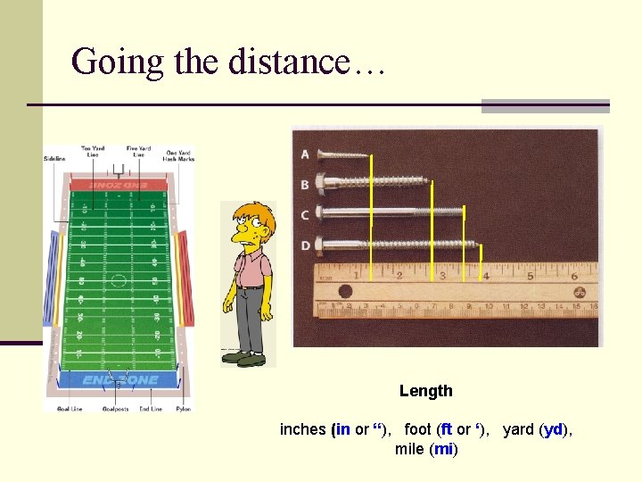 Going the distance… Length inches (in or “), foot (ft or ‘), yard (yd),