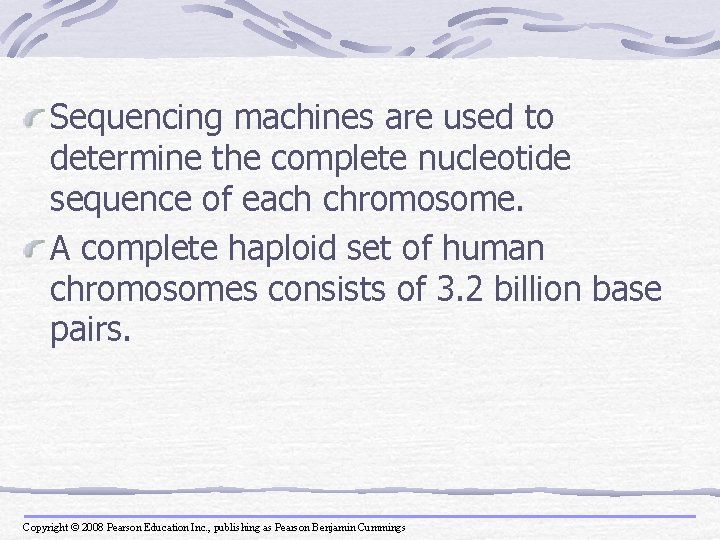 Sequencing machines are used to determine the complete nucleotide sequence of each chromosome. A