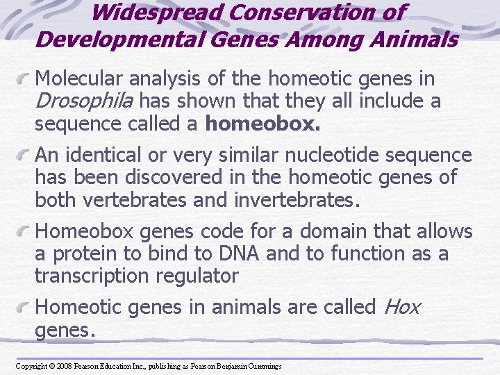 Widespread Conservation of Developmental Genes Among Animals Molecular analysis of the homeotic genes in