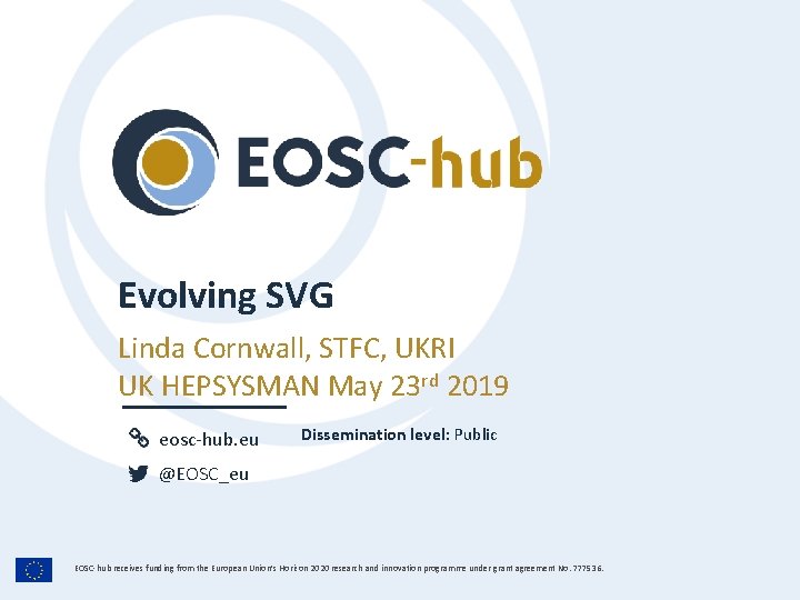 Evolving SVG Linda Cornwall, STFC, UKRI UK HEPSYSMAN May 23 rd 2019 eosc-hub. eu