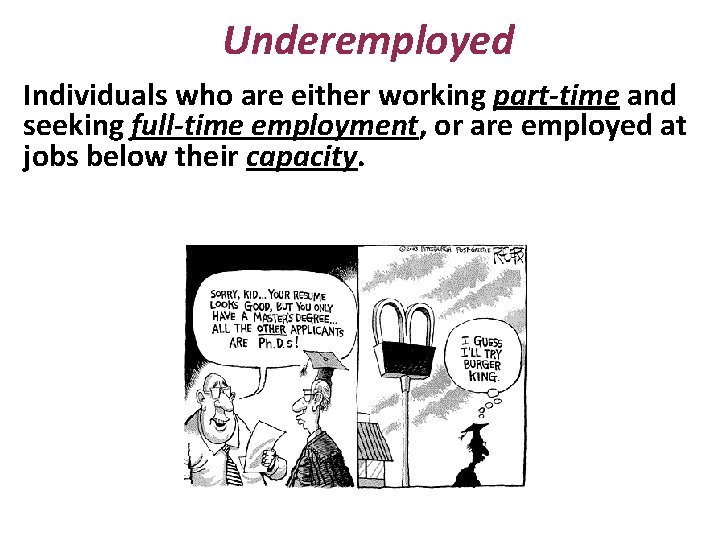 Underemployed Individuals who are either working part-time and seeking full-time employment, or are employed