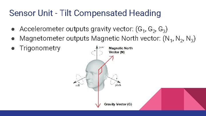 Sensor Unit - Tilt Compensated Heading ● Accelerometer outputs gravity vector: (G 1, G