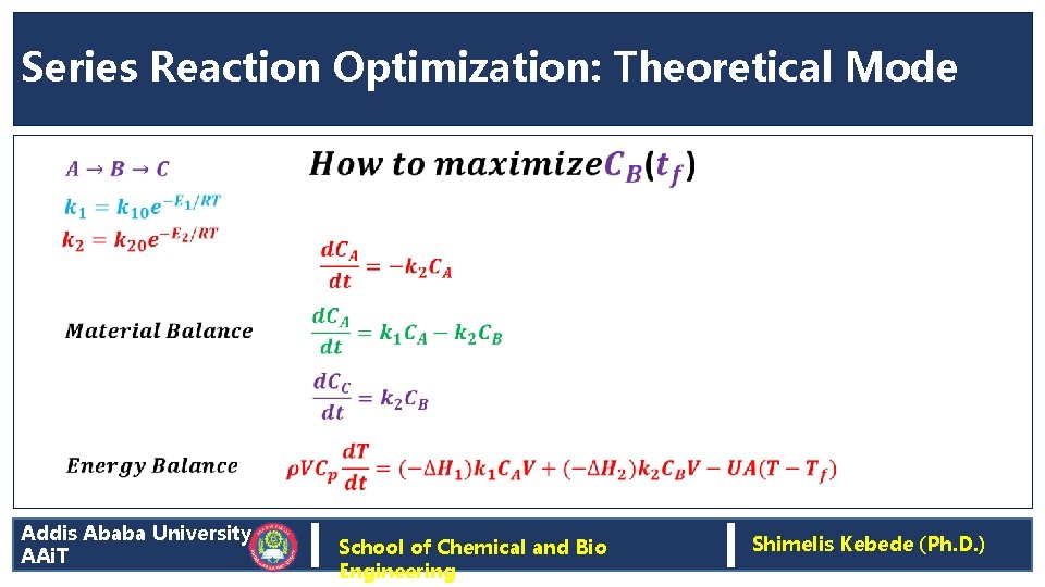 Series Reaction Optimization: Theoretical Mode Addis Ababa University AAi. T School of Chemical and
