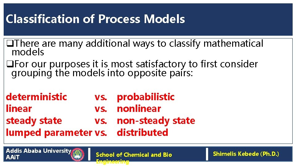 Classification of Process Models q. There are many additional ways to classify mathematical models