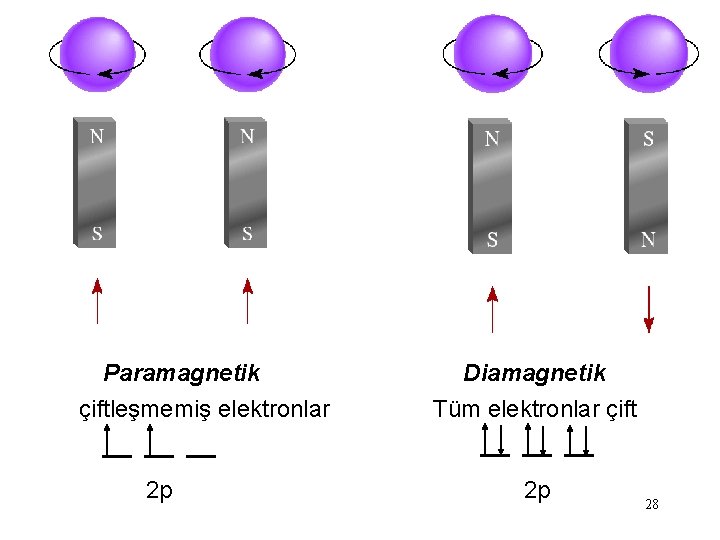 Paramagnetik çiftleşmemiş elektronlar 2 p Diamagnetik Tüm elektronlar çift 2 p 28 