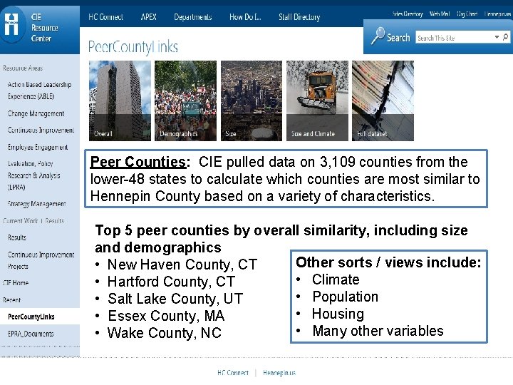 Peer Counties: CIE pulled data on 3, 109 counties from the lower-48 states to