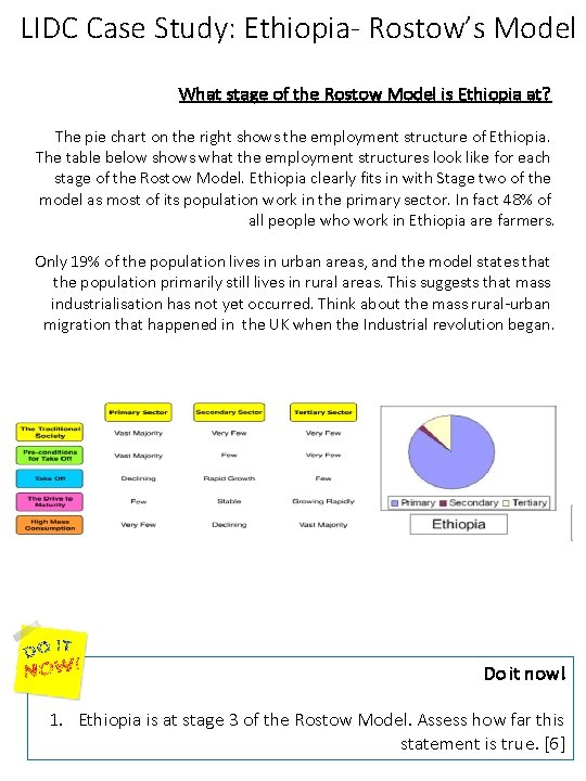 LIDC Case Study: Ethiopia- Rostow’s Model What stage of the Rostow Model is Ethiopia