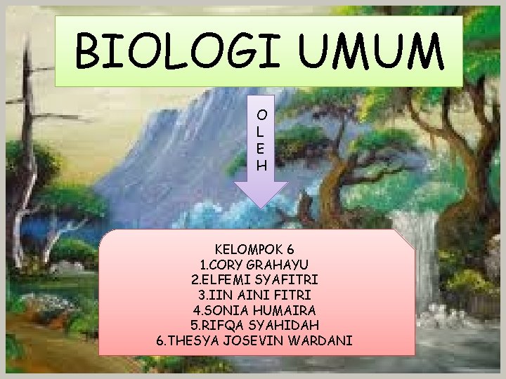 BIOLOGI UMUM O L E H KELOMPOK 6 1. CORY GRAHAYU 2. ELFEMI SYAFITRI