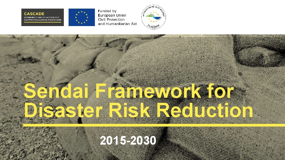 Sendai Framework for Disaster Risk Reduction 2015 -2030 