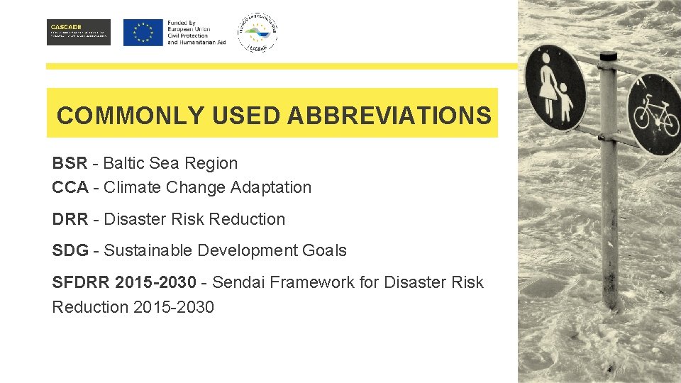 COMMONLY USED ABBREVIATIONS BSR - Baltic Sea Region CCA - Climate Change Adaptation DRR