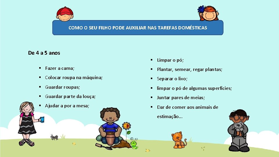 COMO O SEU FILHO PODE AUXILIAR NAS TAREFAS DOMÉSTICAS De 4 a 5 anos