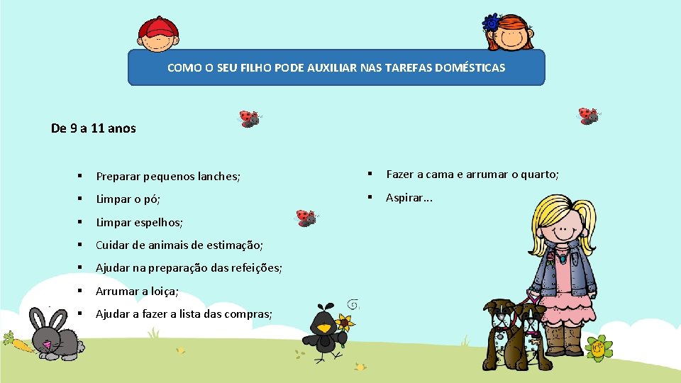 COMO O SEU FILHO PODE AUXILIAR NAS TAREFAS DOMÉSTICAS De 9 a 11 anos