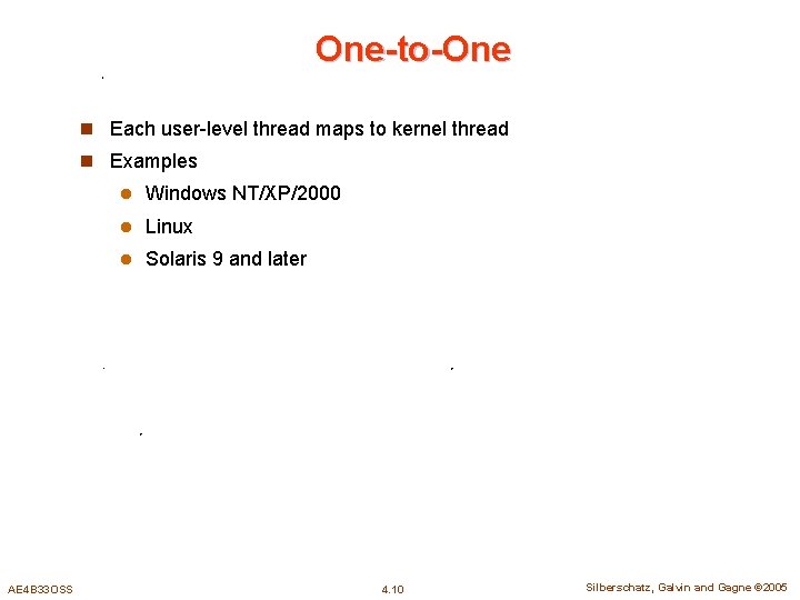 One-to-One n Each user-level thread maps to kernel thread n Examples AE 4 B