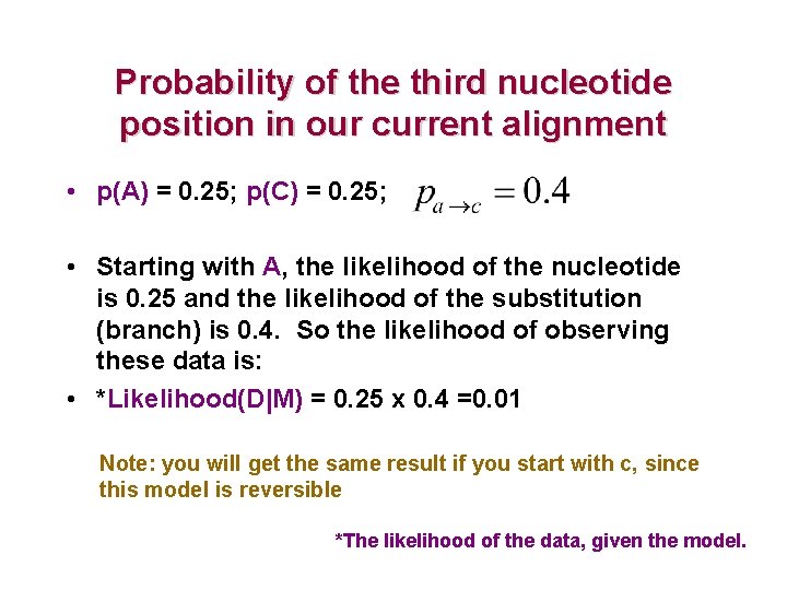 Probability of the third nucleotide position in our current alignment • p(A) = 0.