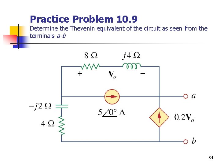 Practice Problem 10. 9 Determine the Thevenin equivalent of the circuit as seen from