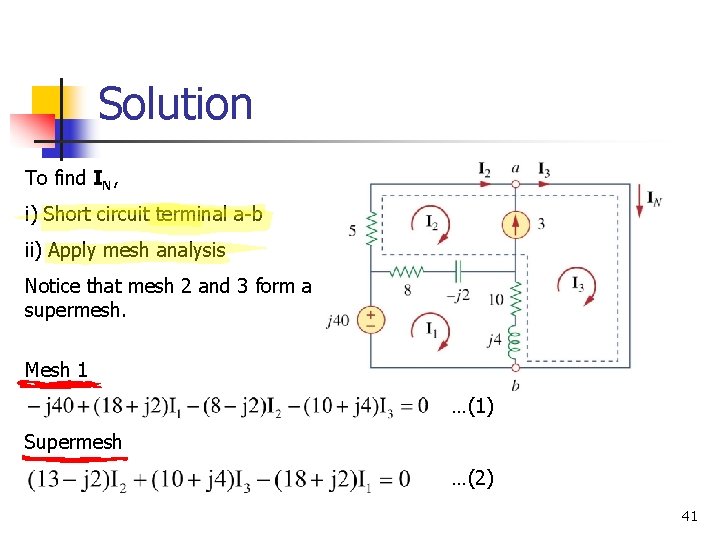 Solution To find IN, i) Short circuit terminal a-b ii) Apply mesh analysis Notice