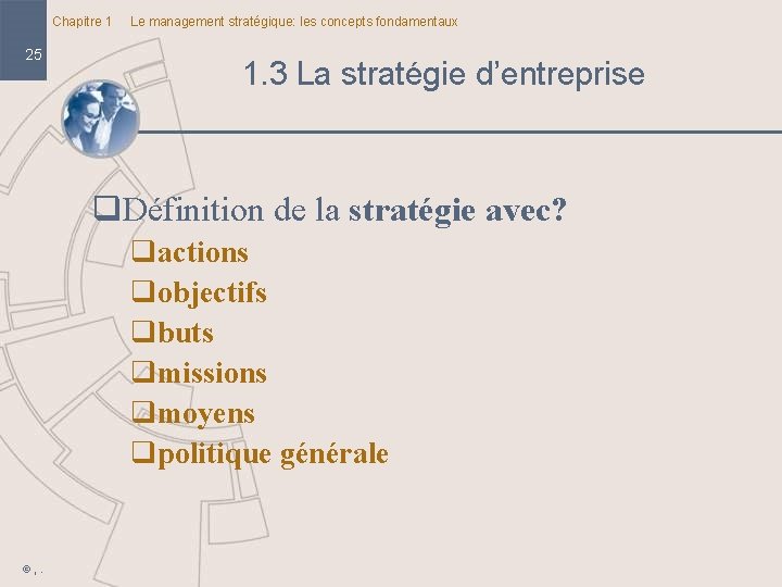 Chapitre 1 25 Le management stratégique: les concepts fondamentaux 1. 3 La stratégie d’entreprise