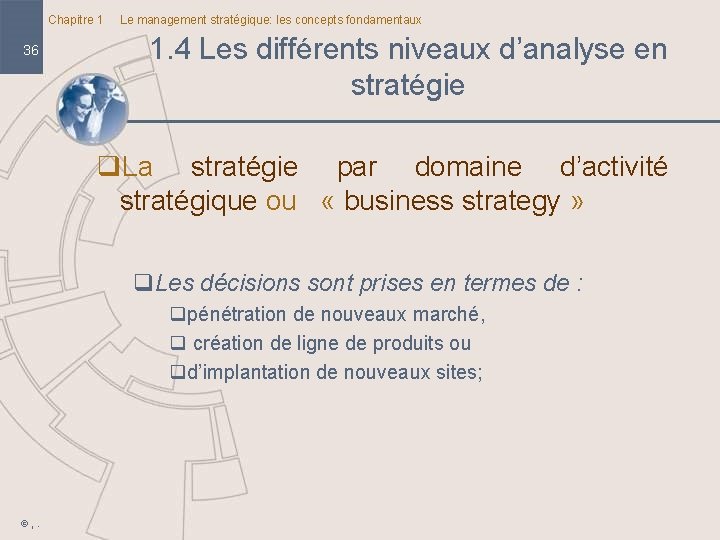 Chapitre 1 36 Le management stratégique: les concepts fondamentaux 1. 4 Les différents niveaux