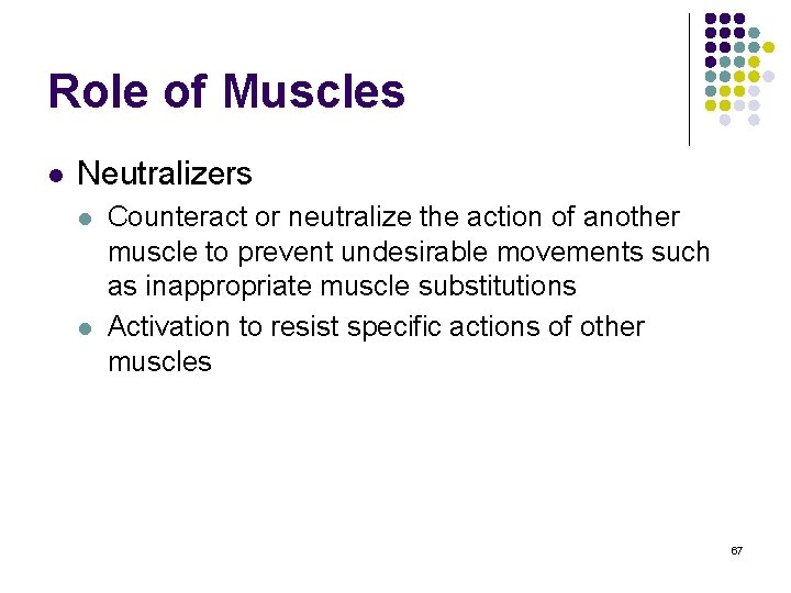 Role of Muscles l Neutralizers l l Counteract or neutralize the action of another