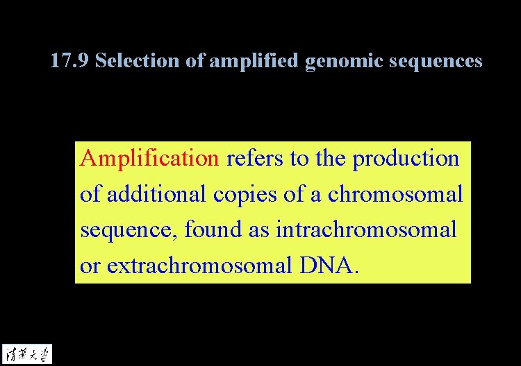17. 9 Selection of amplified genomic sequences Amplification refers to the production of additional