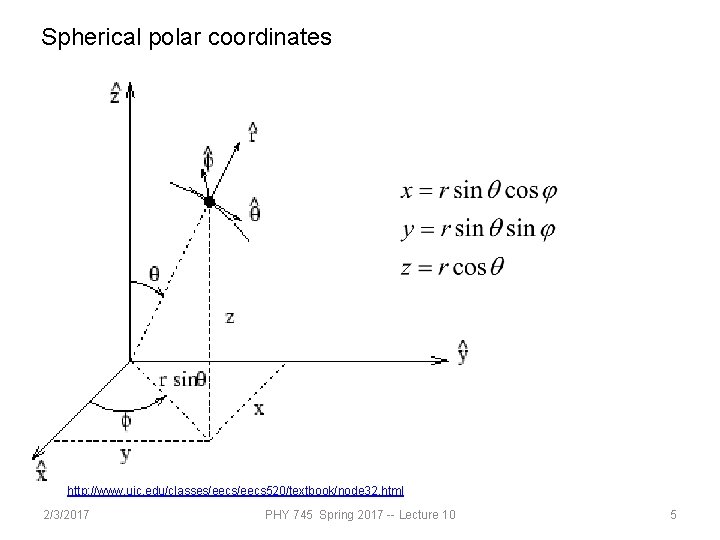 Spherical polar coordinates http: //www. uic. edu/classes/eecs 520/textbook/node 32. html 2/3/2017 PHY 745 Spring