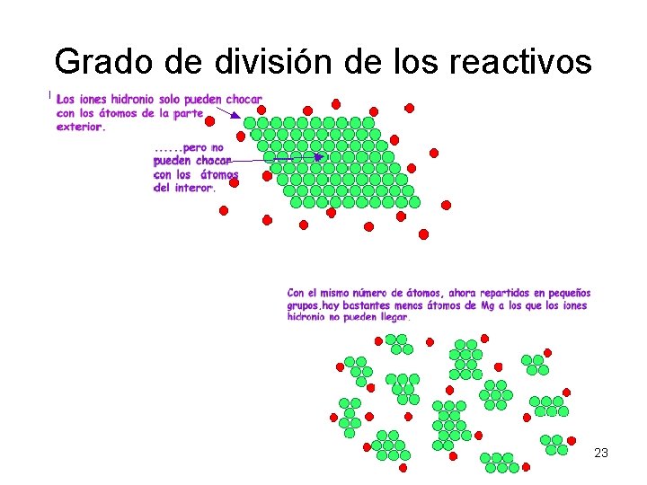 Grado de división de los reactivos 23 