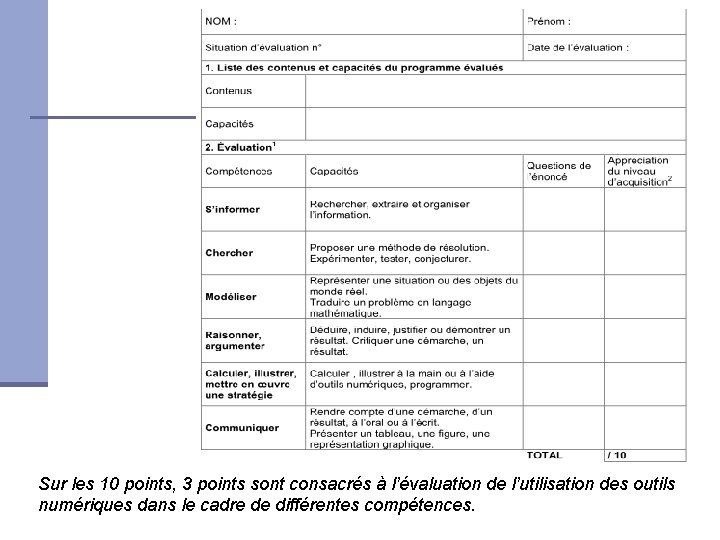 Sur les 10 points, 3 points sont consacrés à l’évaluation de l’utilisation des outils