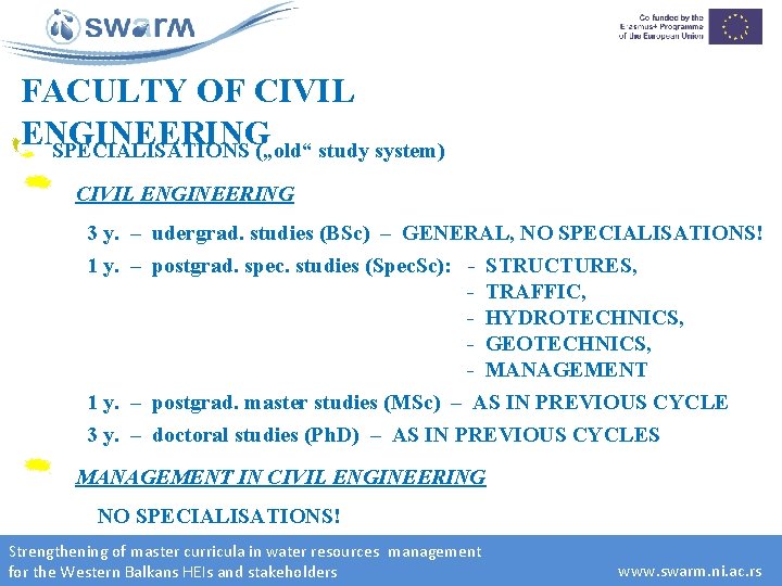 FACULTY OF CIVIL ENGINEERING SPECIALISATIONS („old“ study system) CIVIL ENGINEERING 3 y. – udergrad.